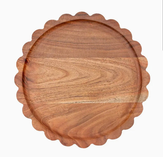 Scalloped Acacia Wood Tray Large
