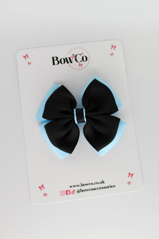 School Bow Black and Blue Topaz - Layer Edge Bow - Clip