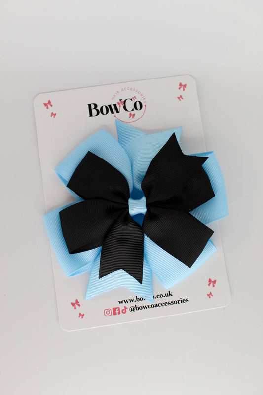 School Bow Black and Blue Topaz - Pinwheel Bow Clip