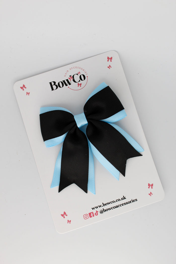 School Bow Black and Blue Topaz - Tail Bow Clip