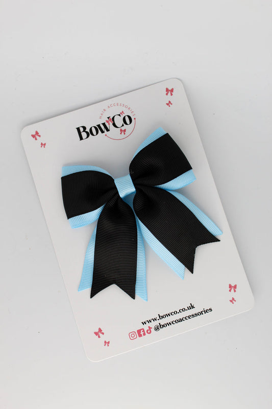 School Bow Black and Blue Topaz - Tail Bow Clip