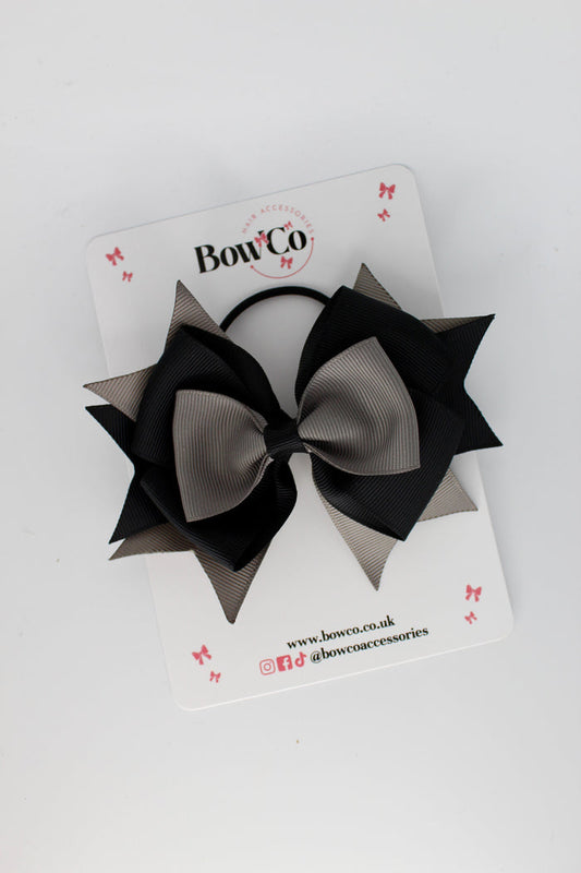 School Bow Black and Metal Grey - Layer Bow - Elastic