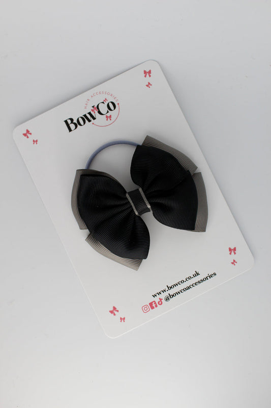School Bow Black and Metal Grey - Layer Edge Bow - Elastic