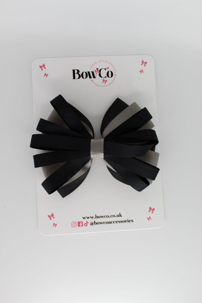 School Bow Black and Metal Grey - Spiral Bow - Elastic