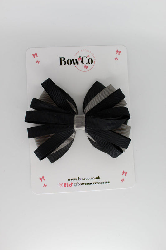 School Bow Black and Metal Grey - Spiral Bow - Elastic