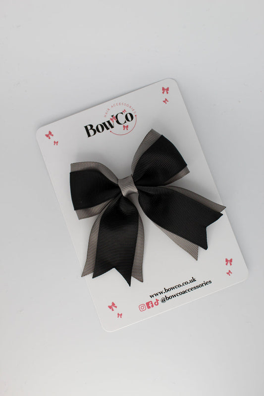 School Bow Black and Metal Grey - Tail Bow Clip