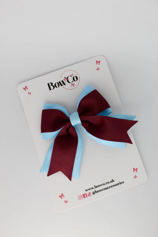 School Bow Burgundy and Blue Topaz - Tail Bow Clip