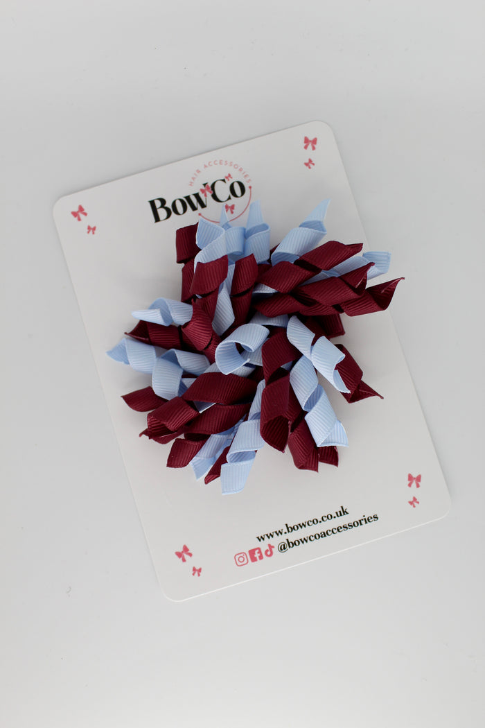 School Bow Burgundy and Bluebell - Corker Bow - Clip