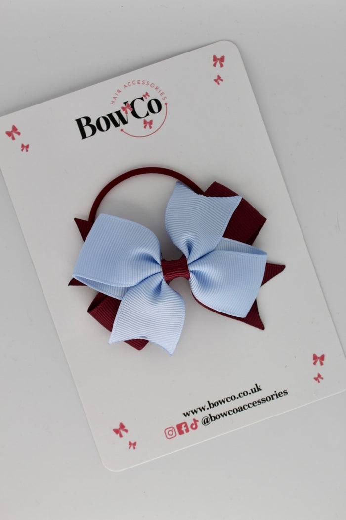 School Bow Burgundy and Bluebell - Layer Tail Bow - Elastic