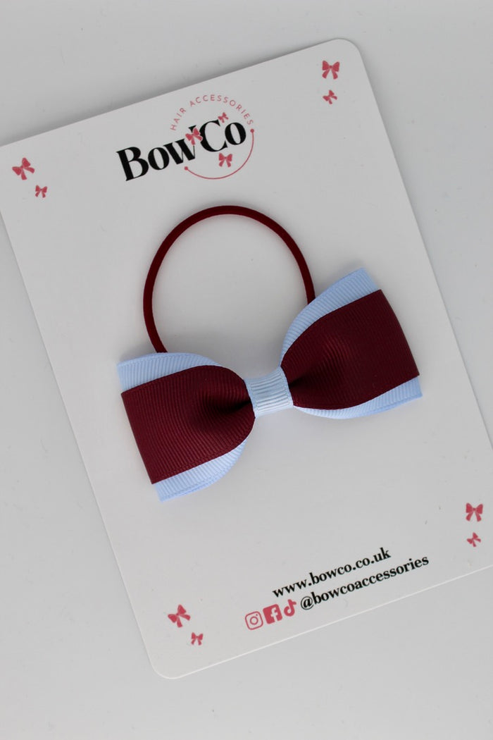 School Bow Burgundy and Bluebell - Tuxedo Bow - Elastic