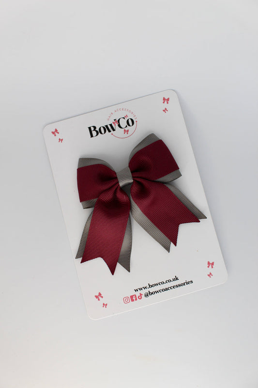 School Bow Burgundy and Metal Grey - Tail Bow Clip