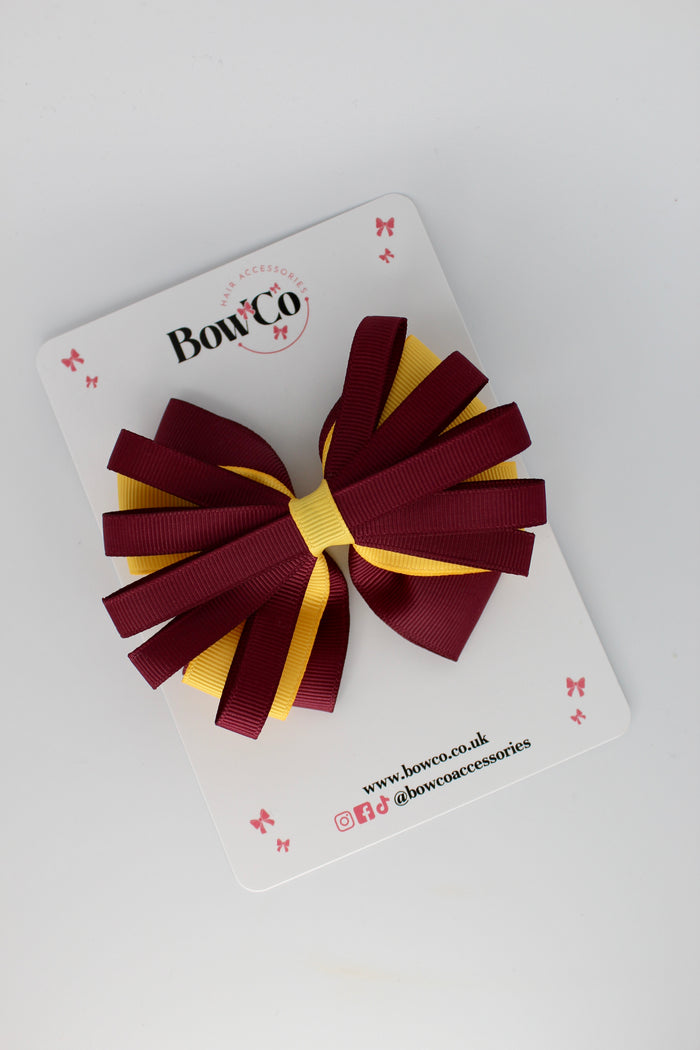 School Bow Burgundy and Yellow Gold - Spiral Bow - Clip