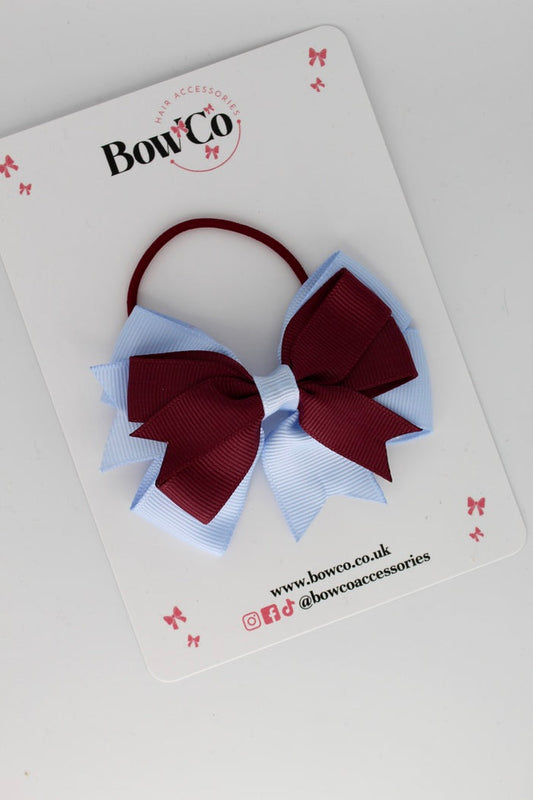 School Bow Double Tail Bow - Elastic - Burgundy and Bluebell