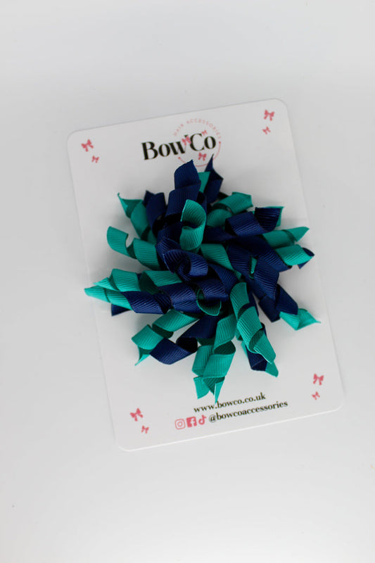 School Bow Jade Green and Navy Blue - Corker Bow - Elastic