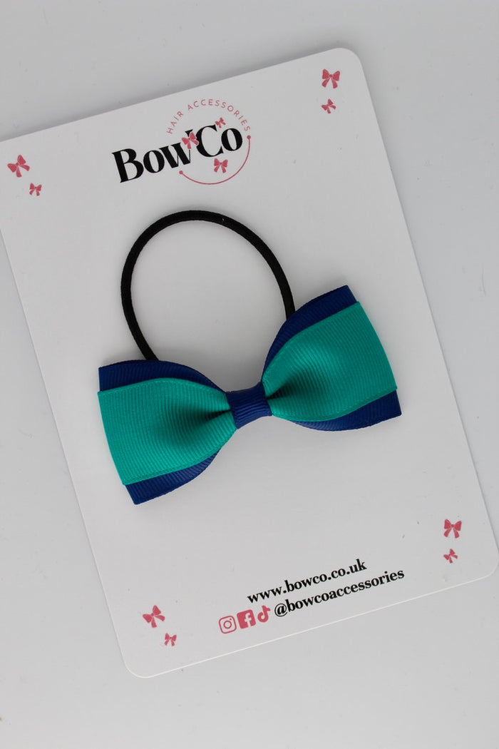School Bow Jade Green and Navy Blue - Tuxedo Bow - Elastic