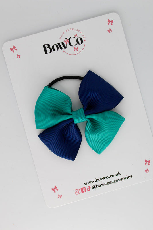 School Bow Jade Green and Navy Blue - Twist Bow - Elastic