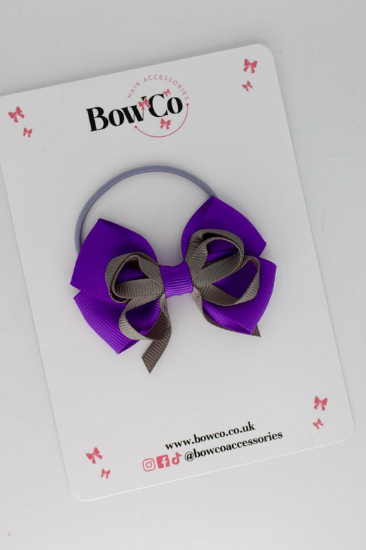 School Bow Purple and Grey - Double Bow - Elastic