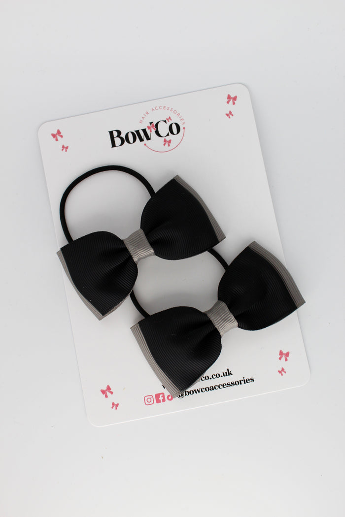 School Bows Black and Metal Grey - Double Lapel Bow Set - Elastic