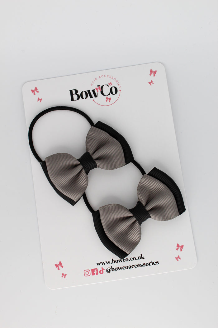 School Bows Black and Metal Grey - Double Ribbon Bow Set - Elastic