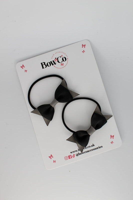 School Bows Black and Metal Grey - Layer Tail Bow Set - Elastic