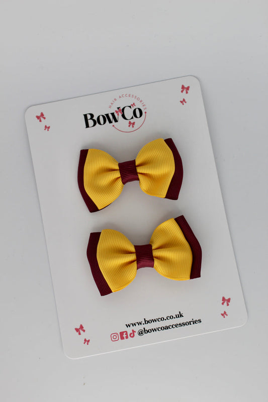 School Bows Burgundy and Yellow Gold - Double Bow Set - Clip
