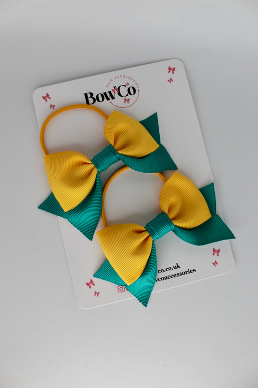 School Bows Jade Green and Yellow Gold - Bow Tail Set - Elastic