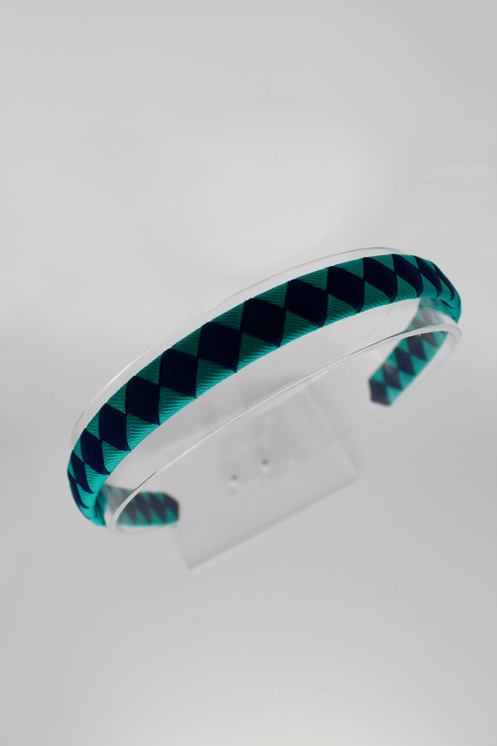 School Hair Accessories - Pleated Jade Green and Navy Hair Band