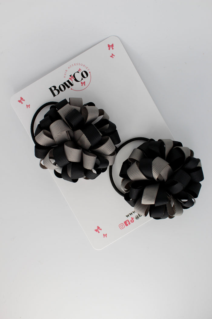 Schools Bows Black and Metal Grey - Pom Pom Bow Set