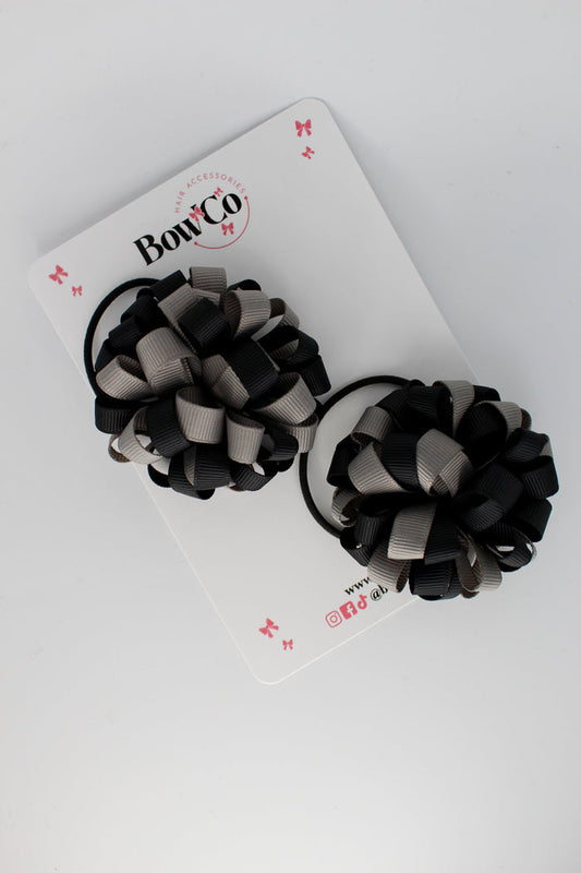 Schools Bows Black and Metal Grey - Pom Pom Bow Set