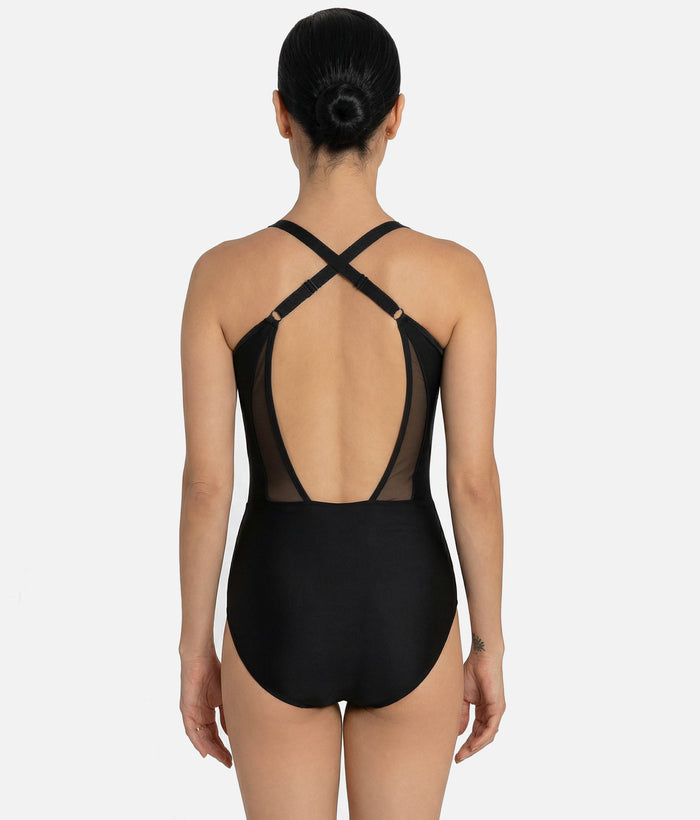 Sculpting Cross-Back Mesh Leotard with Adjustabe Straps - CM60