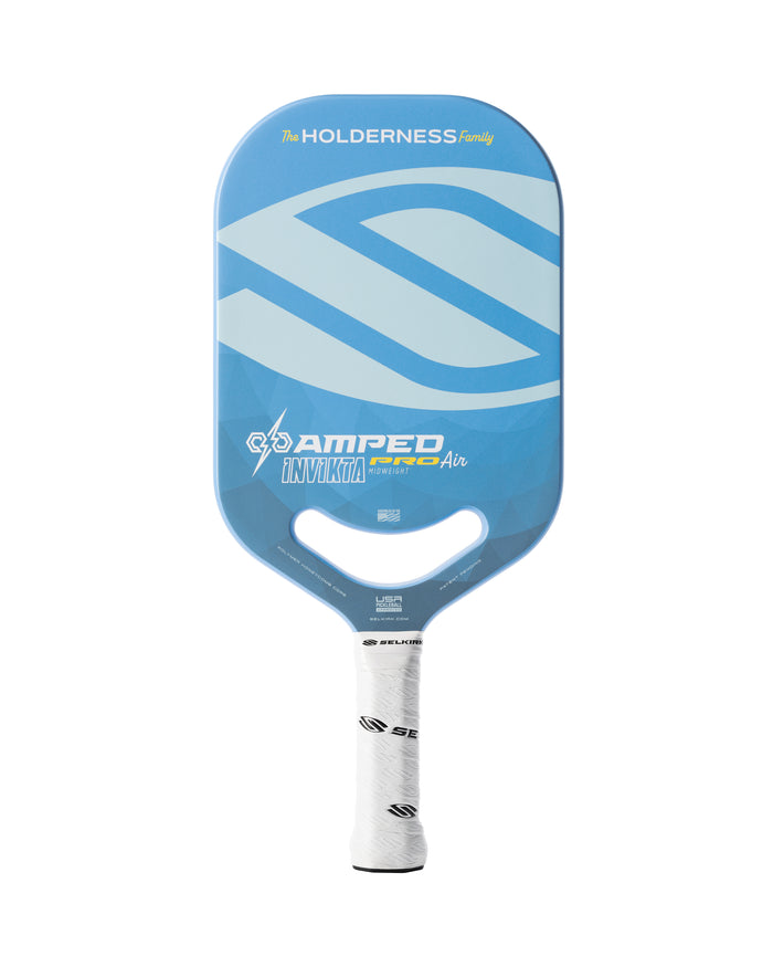 Selkirk x Holderness Family AMPED Pro Air - Invikta pickleball paddle in blue with logo