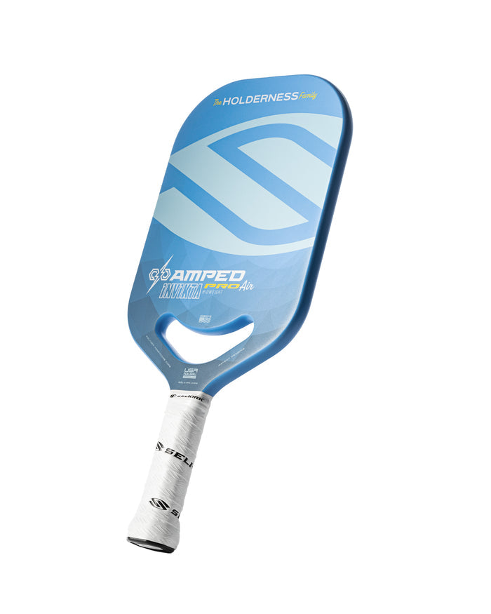 Holderness Family Selkirk AMPED Pro Air pickleball paddle in blue.