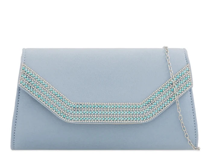 Serenity Blue Crystal Embellished Clutch Bag