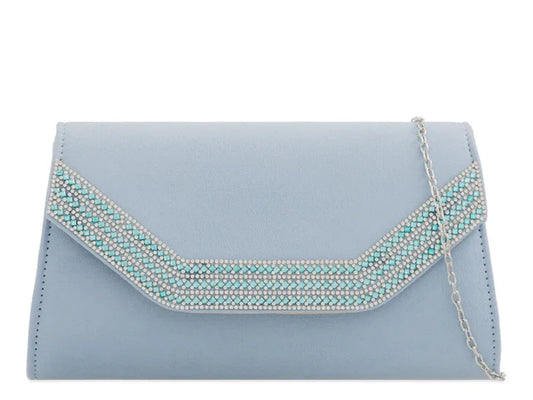 Serenity Blue Crystal Embellished Clutch Bag