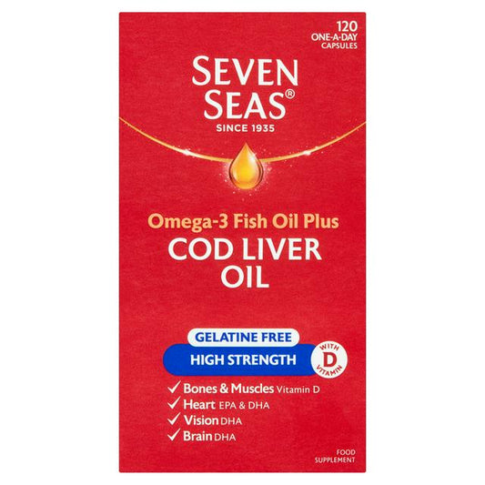 Seven Seas Simply Timeless Gelatine Free High Strength Cod Liver Oil - 120 Capsules