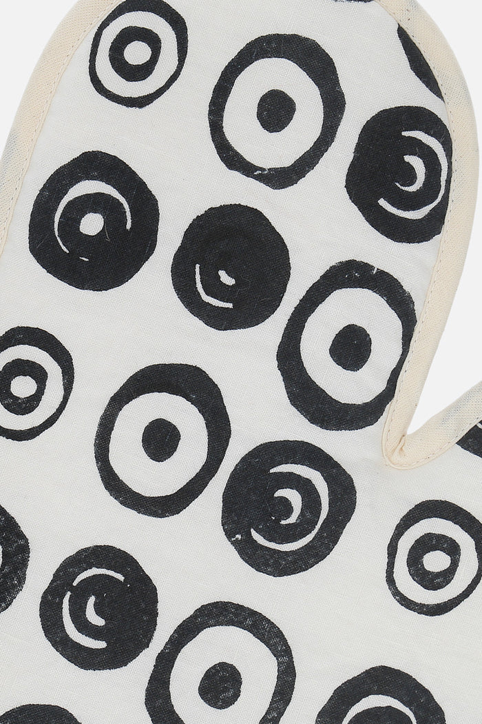 signature circles print linen oven glove