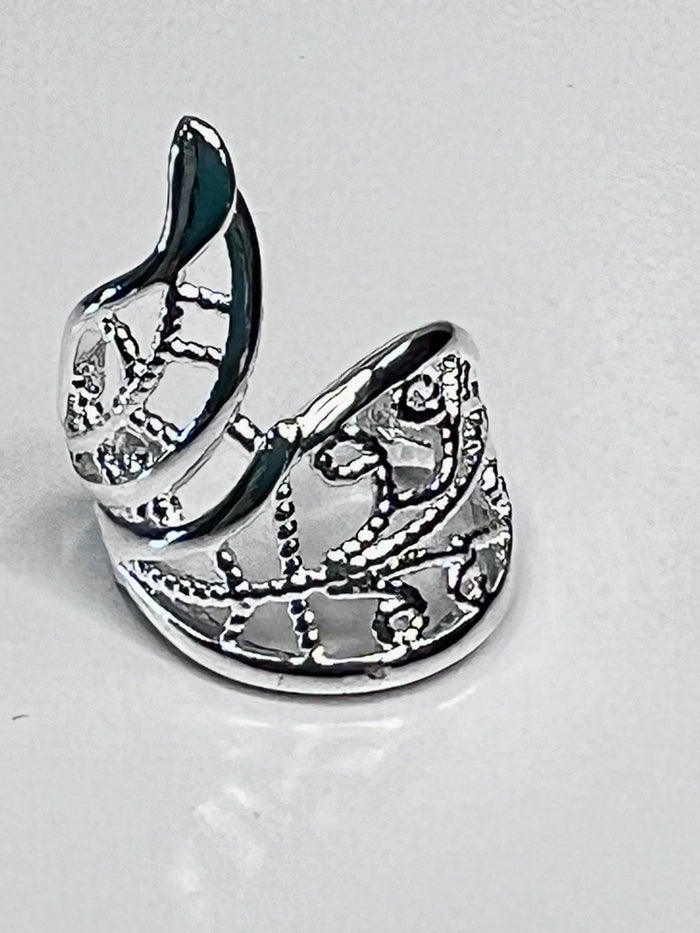 Silver Butterfly Wing Ear Cuff – Adjustable Non-Piercing Jewelry front view