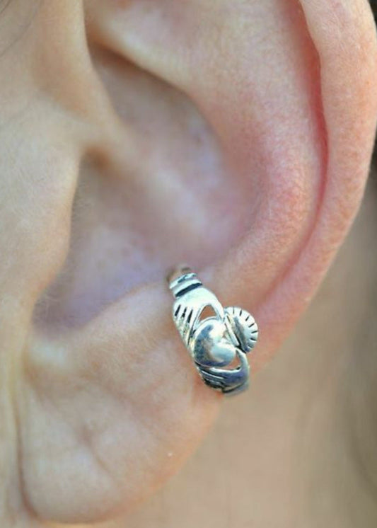 silver claddagh ear cuff non piercing earring front view