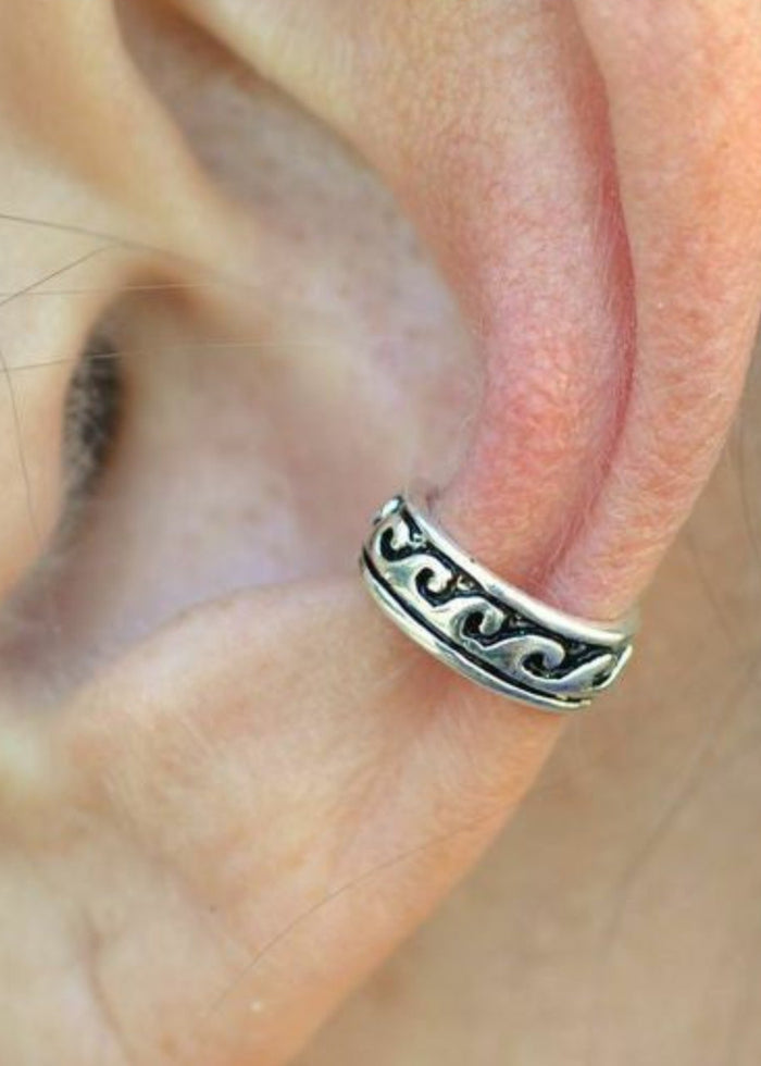silver wave ear cuff non piercing earring front view