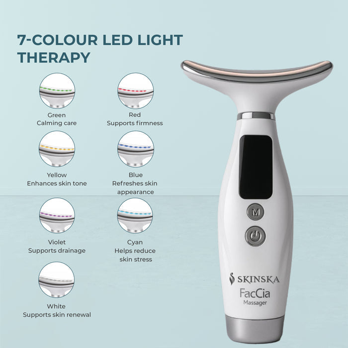 Skinska Glow Duo | Faccia LED Facial Massager + Ceroc C3 Vitamin-C Face Serum | Brightening & Firming Combo For Face & Neck