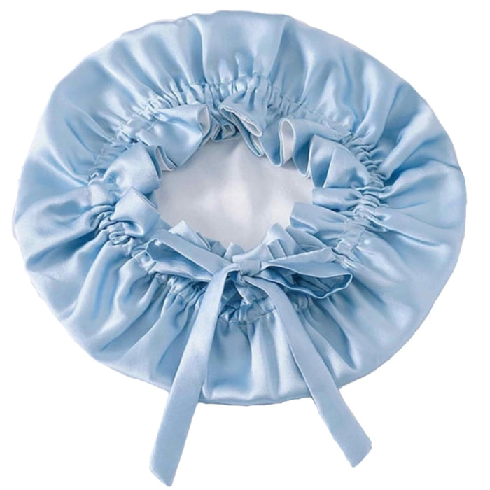 Sky Blue/Snow Pure Silk Bonnet: Adjustable, Reversible &amp; Double Lined