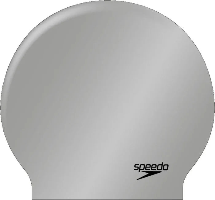 Silver Speedo Biofuse Protective Swimming Cap, a sleek swim hat designed to reduce drag and protect hair during swimming.