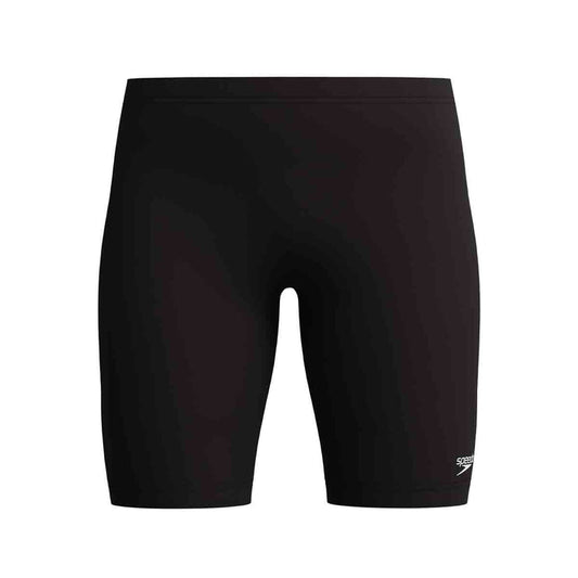 Speedo boys' Endurance+ logo jammer swimsuit in anthracite, featuring a sleek design and Speedo branding for competitive swimming.