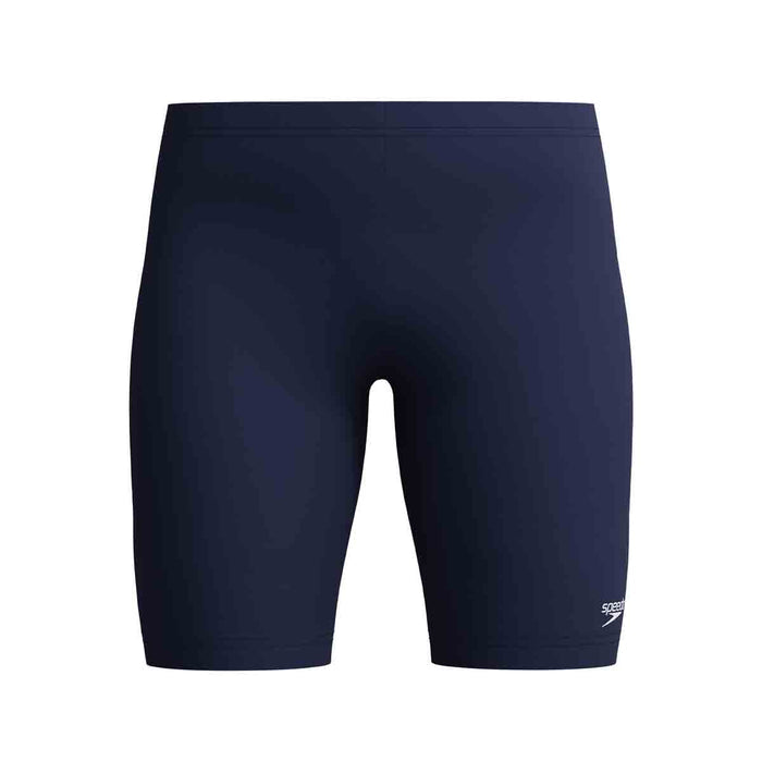 Speedo boys' Endurance+ logo jammer in peacoat color, featuring a sleek swimwear design with Speedo branding and a snug fit.