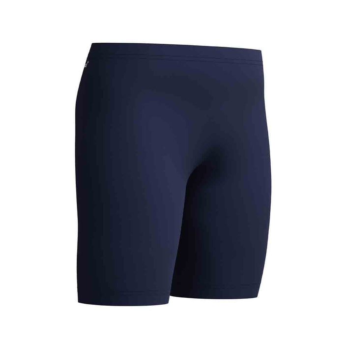 Speedo boys' Endurance+ logo jammer in peacoat, featuring a sleek swim jammers design with the brand logo on the side.