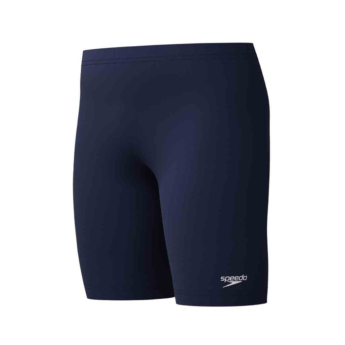 Speedo Boys Endurance+ Logo Jammer in Peacoat, navy swim jammers with Speedo branding for boys' competitive swimming.