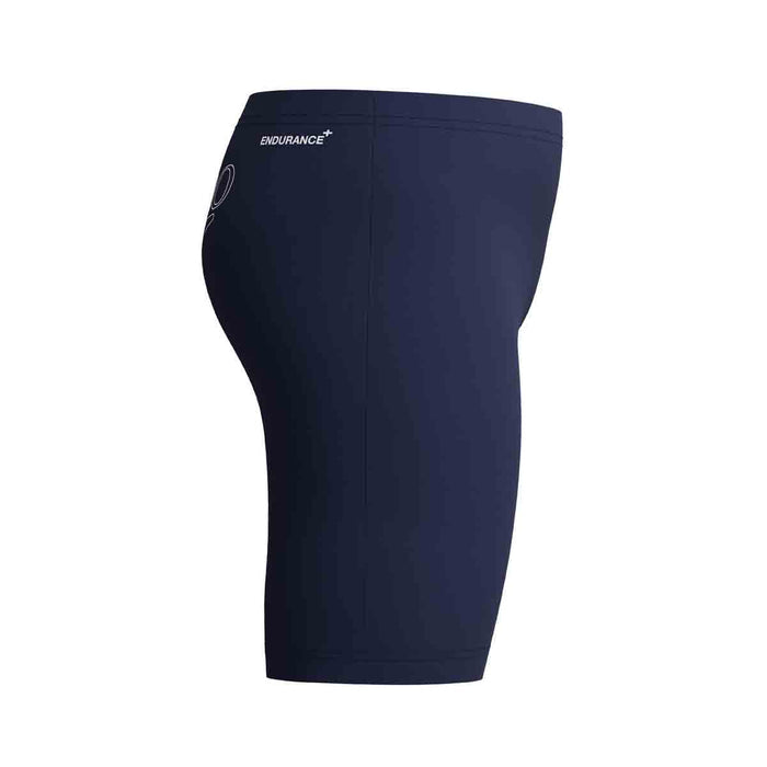 Speedo boys' Endurance+ logo jammer in peacoat, featuring a sleek swim jammer design with the Speedo logo on the front.