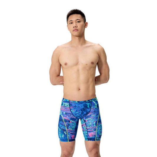 Speedo Boys Fastskin HyperSpark printed jammers for ages 18-8 years, featuring vibrant multicolor swimwear design.