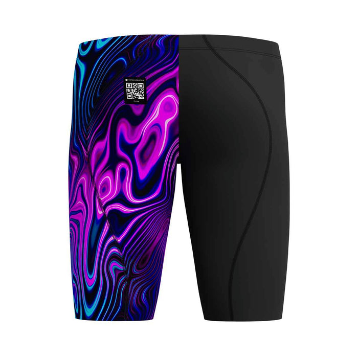 Speedo Boys Fastskin Junior LZR Ignite jammer in black and purple, designed for young swimmers, featuring a sleek, streamlined fit.