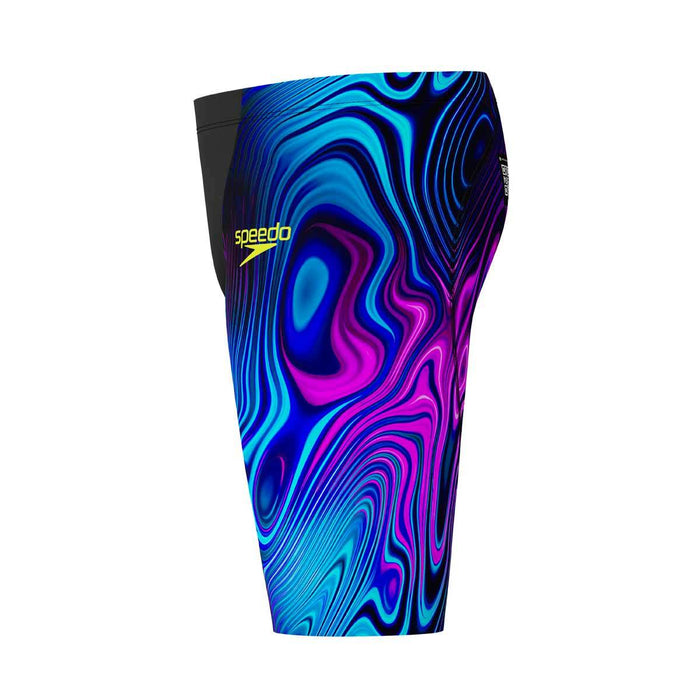 Black and purple Speedo Boys Fastskin Junior LZR Ignite Jammers for ages 7-8, designed for competitive swimming.